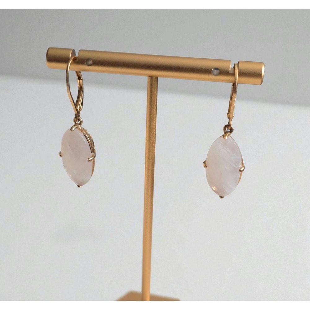 Rose Quartz Dangle Earrings 925 Sterling Silver & Rose Gold Faceted Pink - Picture 11 of 11